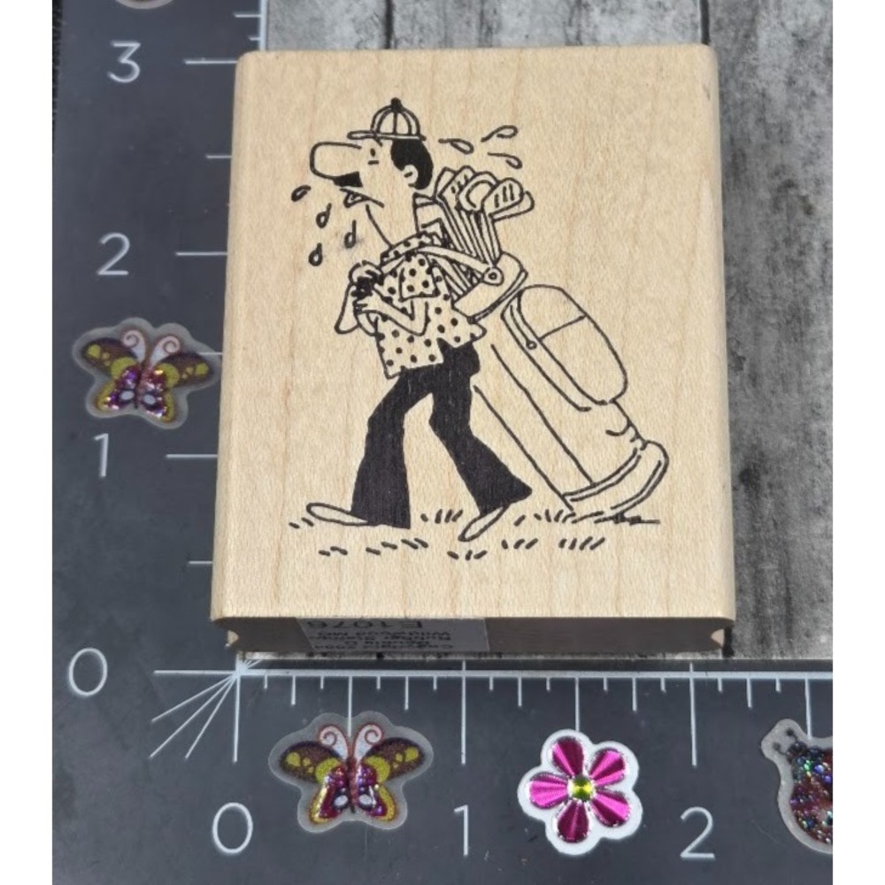 Double D Man Golf Bag Sweating Walking Dad Sport E1076 Rubber Stamp Wood #i5